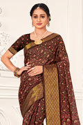 Brown And Beige Cotton Saree