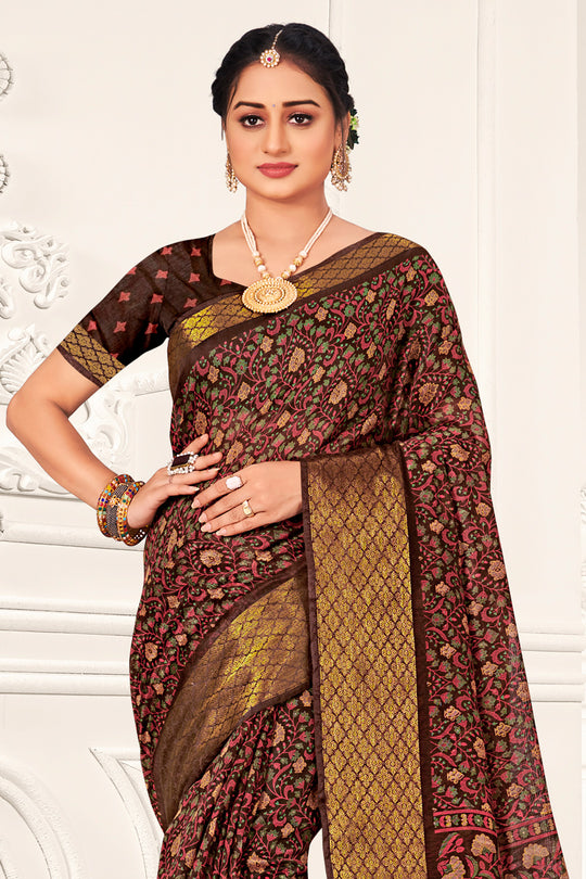 Brown And Beige Cotton Saree