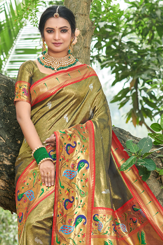 Heena Green Paithani Saree