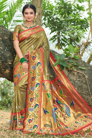 Heena Green Paithani Saree