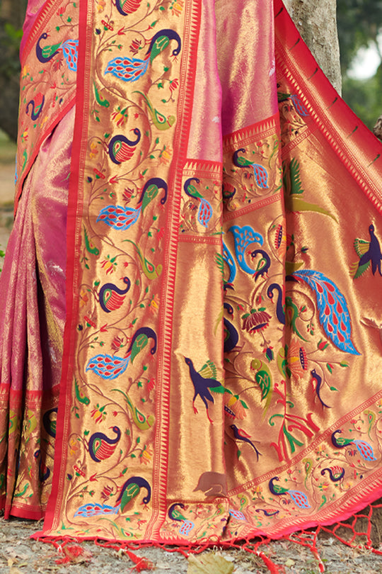 Thulian Pink Paithani Saree