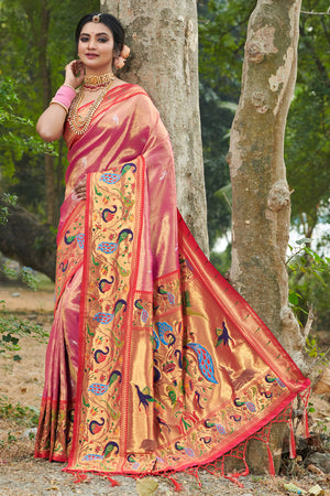 Thulian Pink Paithani Saree