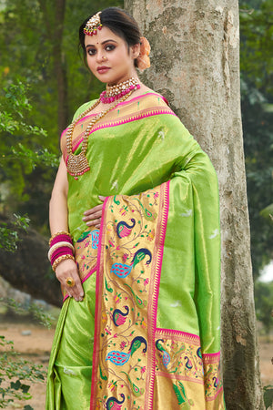 Slime Green Paithani Saree