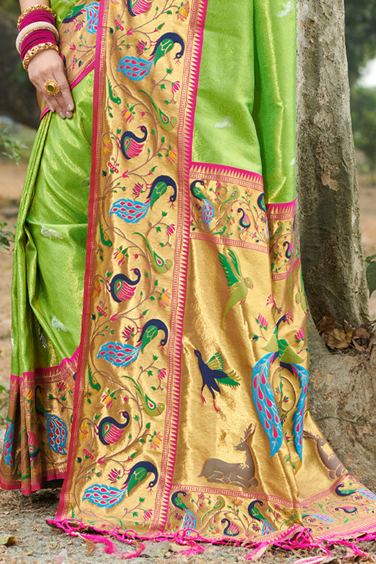 Slime Green Paithani Saree