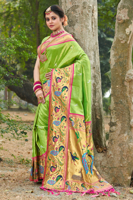 Slime Green Paithani Saree