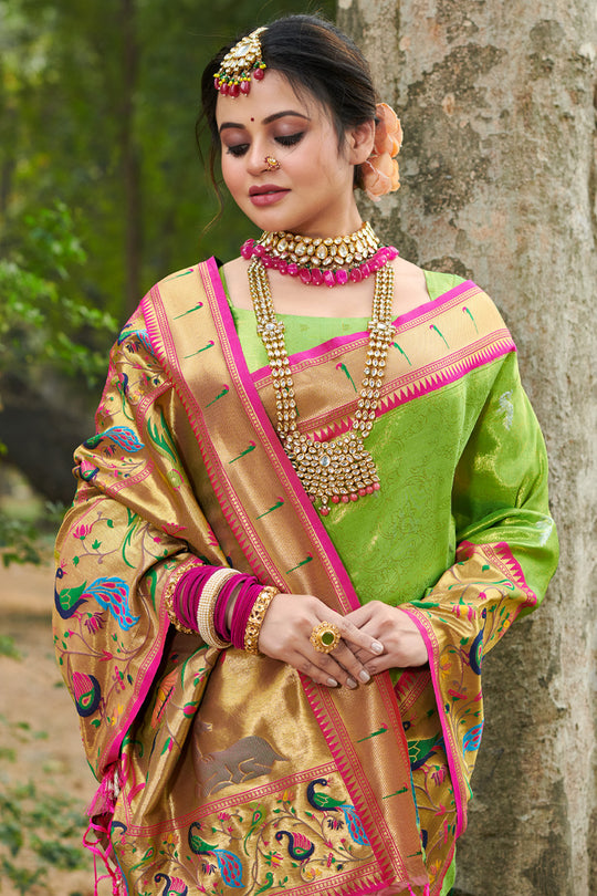 Slime Green Paithani Saree