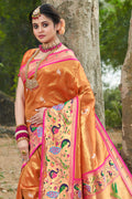 Apricot Orange Paithani Saree