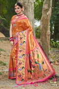 Apricot Orange Paithani Saree