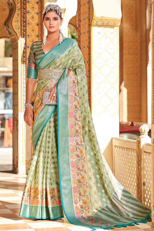 Lime Green Banarasi Saree