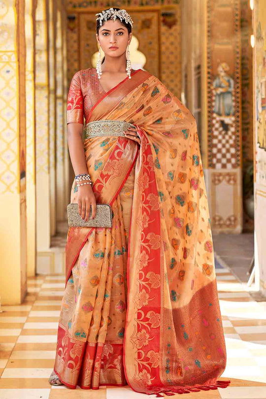 Orange And Red Banarasi Saree