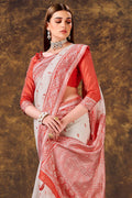 White And Red Cotton Saree