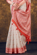 White And Red Cotton Saree