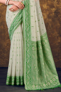 White And Green Cotton Saree