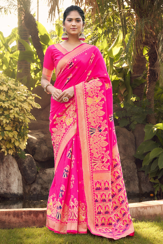 Hot Pink Banarasi Saree