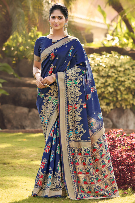Navy Blue Banarasi Saree