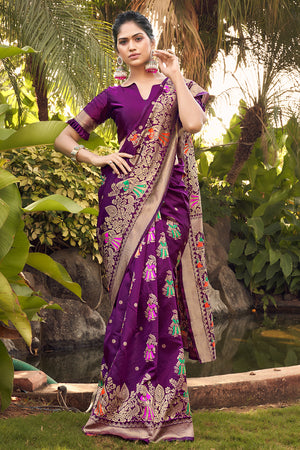 Jam Violet Banarasi Saree