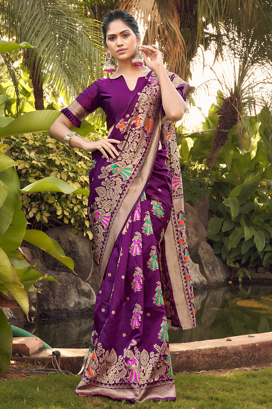 Jam Violet Banarasi Saree