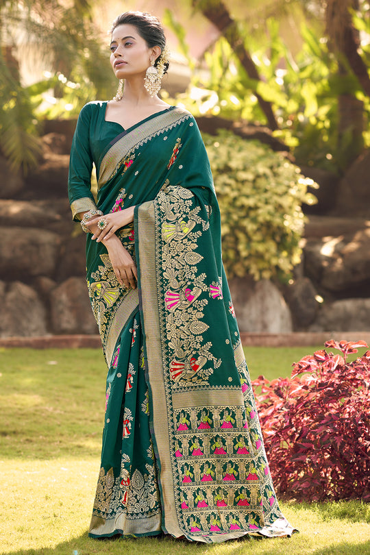 Bottle Green Banarasi Saree