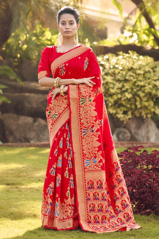 Scarlet Red Banarasi Saree
