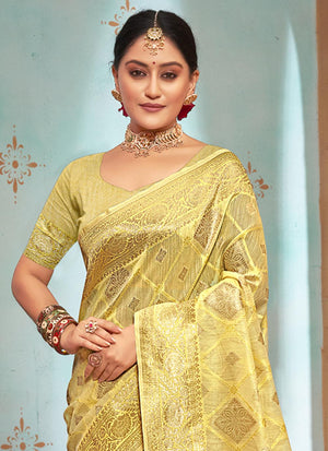 Lemon Yellow Organza Saree
