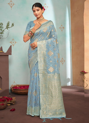 Powder Blue Organza Saree