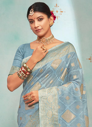 Powder Blue Organza Saree