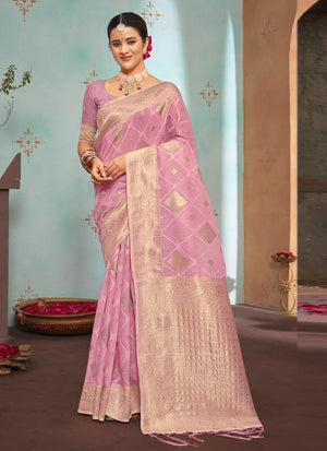 Flamingo Pink Organza Saree
