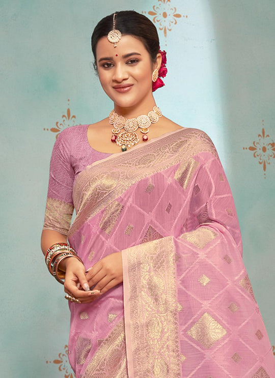 Flamingo Pink Organza Saree