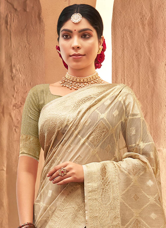Buttermilk Beige Organza Saree
