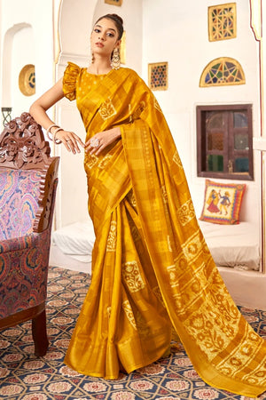 Fire Yellow Cotton Saree