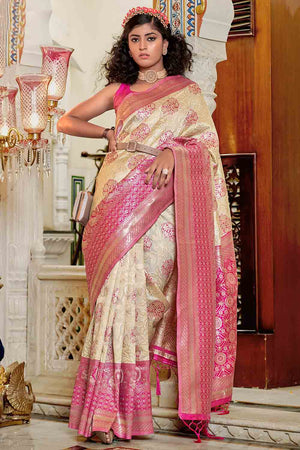 Beige And Peach Banarasi Saree