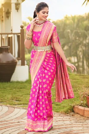 Hot Pink Banarasi Saree