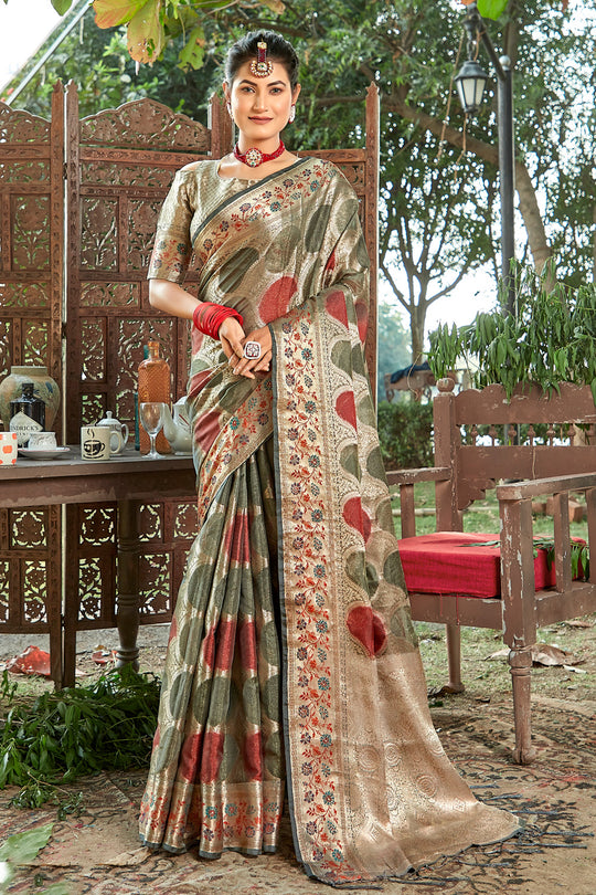 Dusky Green Organza Saree