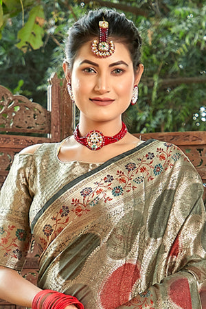 Dusky Green Organza Saree