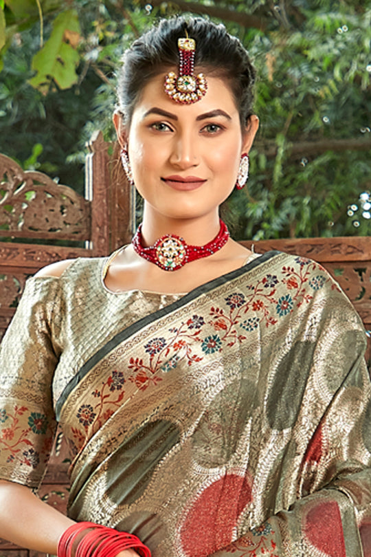 Dusky Green Organza Saree