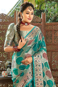 Teal Blue Organza Saree