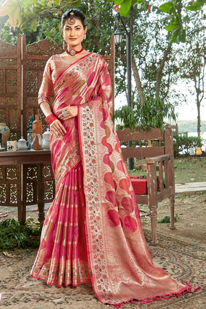 Bubblegum Pink Organza Saree