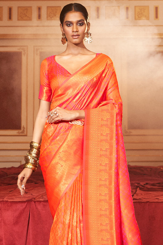 Cantaloupe Orange Silk Saree