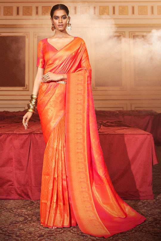 Cantaloupe Orange Silk Saree