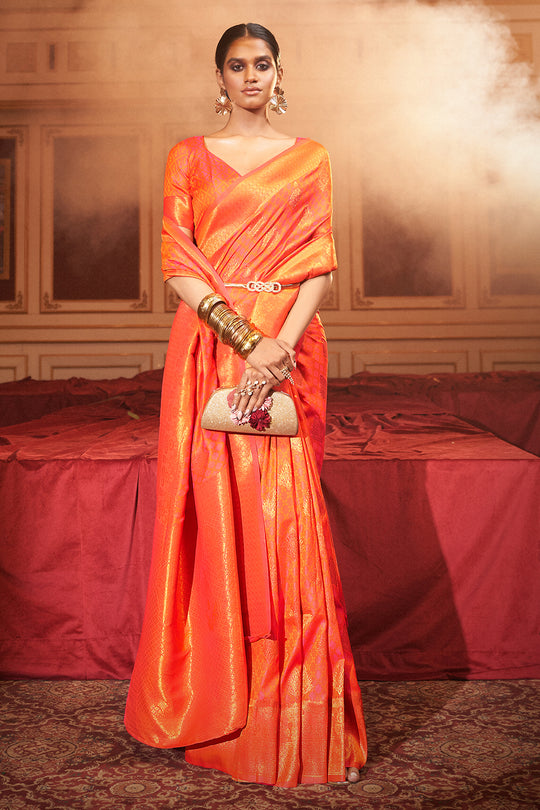 Cantaloupe Orange Silk Saree