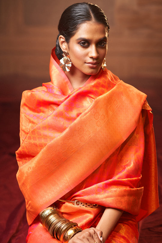 Cantaloupe Orange Silk Saree