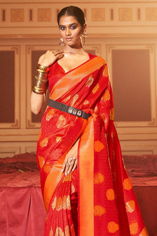 Scarlet Red Silk Saree
