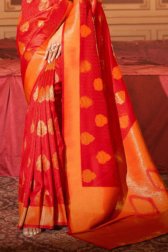 Scarlet Red Silk Saree