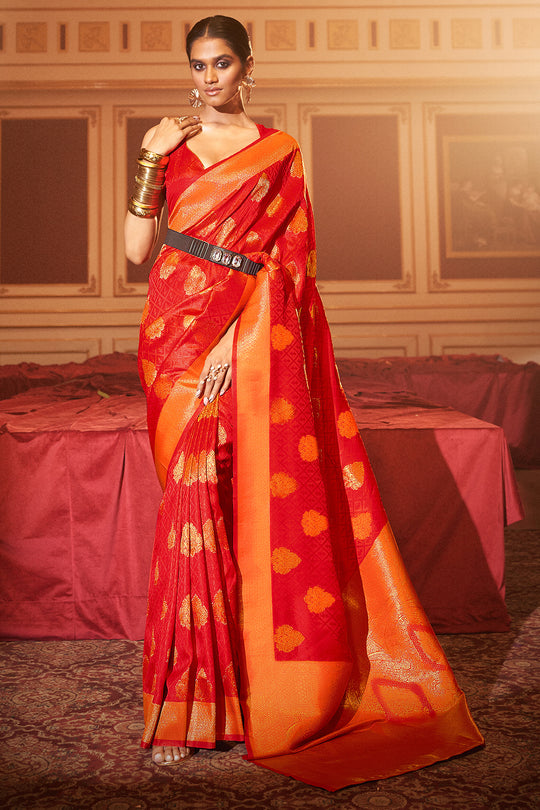 Scarlet Red Silk Saree