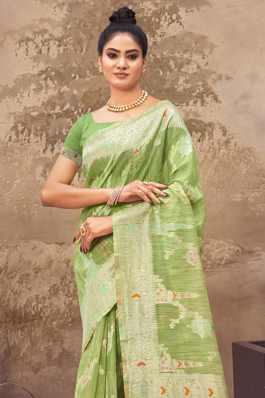 Lime Green Cotton Saree