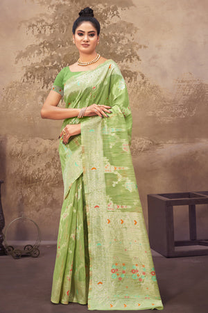 Lime Green Cotton Saree