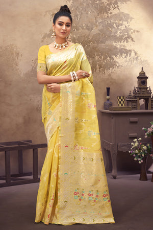 Lemon Yellow Cotton Saree