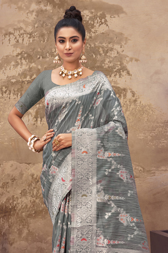 Coin Grey Cotton Saree