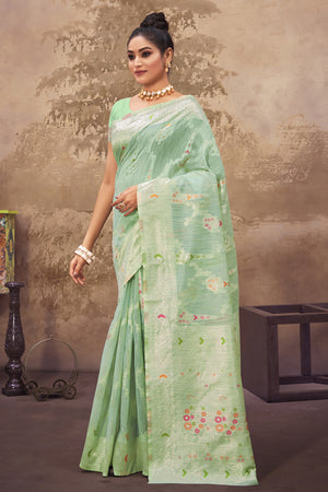 Mint Green Cotton Saree