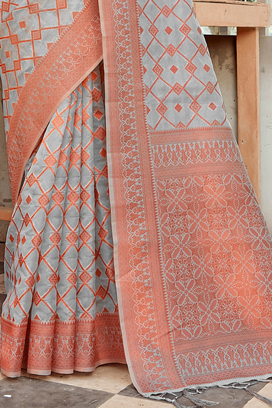 Coin Grey Organza Saree